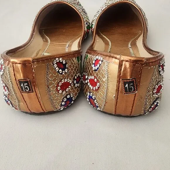 Step N Style Ladies Traditional Punjabi Gold Flat Indian Leather Embroidered .. - Picture 5 of 5